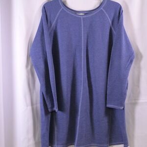 J.Jill Blue Striped Long Sleeve Tunic Top Womens Large Petite Cotton